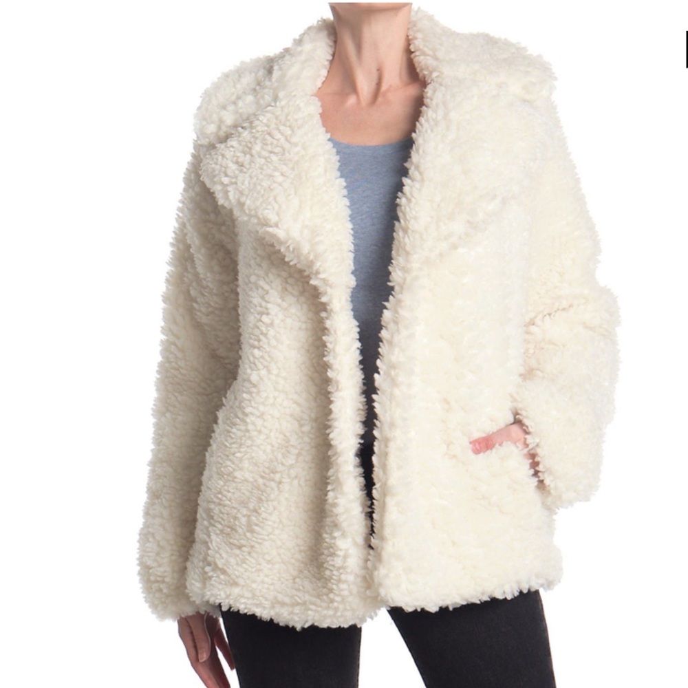 KENSIE Fauux Shearling Notch Collar Coat size SMALL white